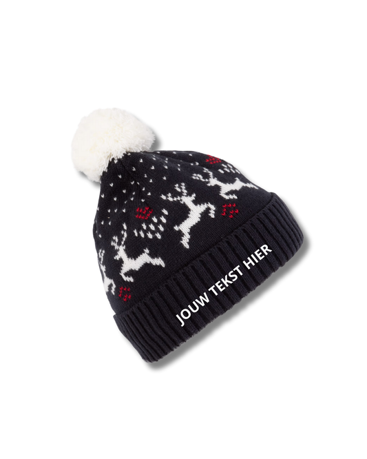 Gebreide kerstmuts - navy rendieren