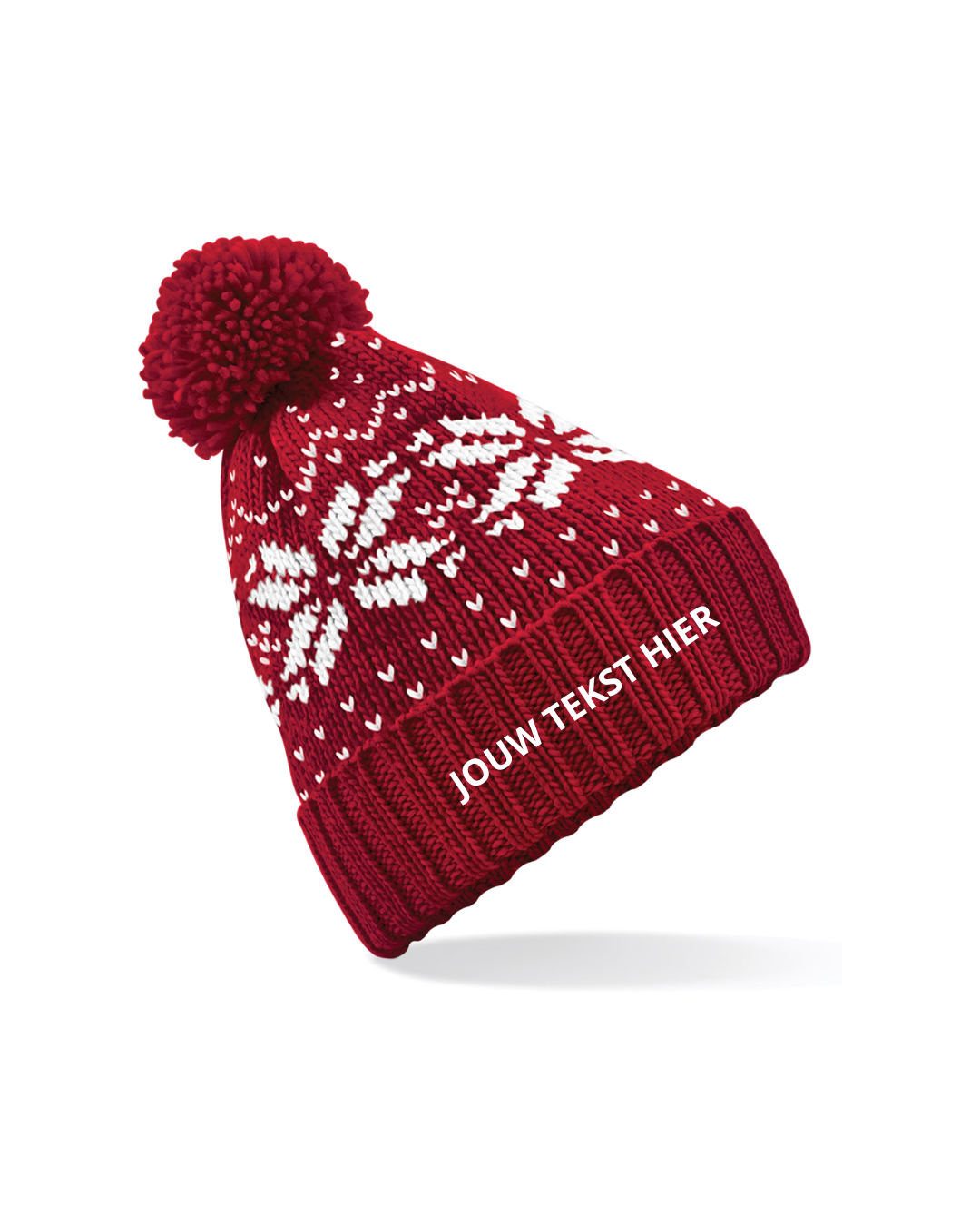 Gebreide kerstmuts - rood kerstvlokken