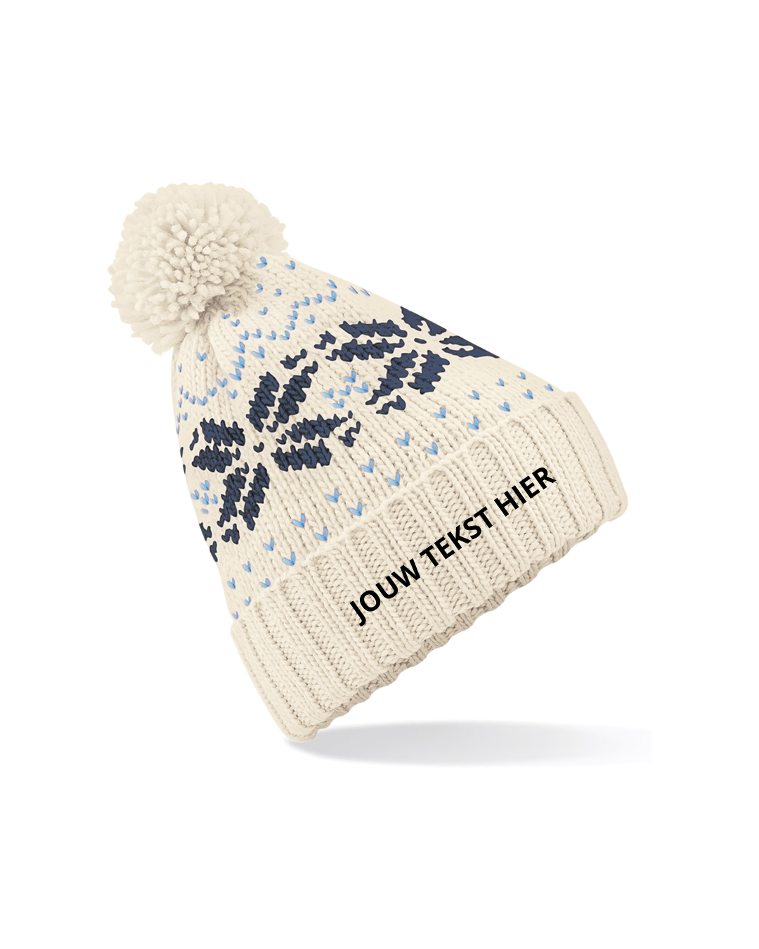 Gebreide kerstmuts - wit kerstvlokken