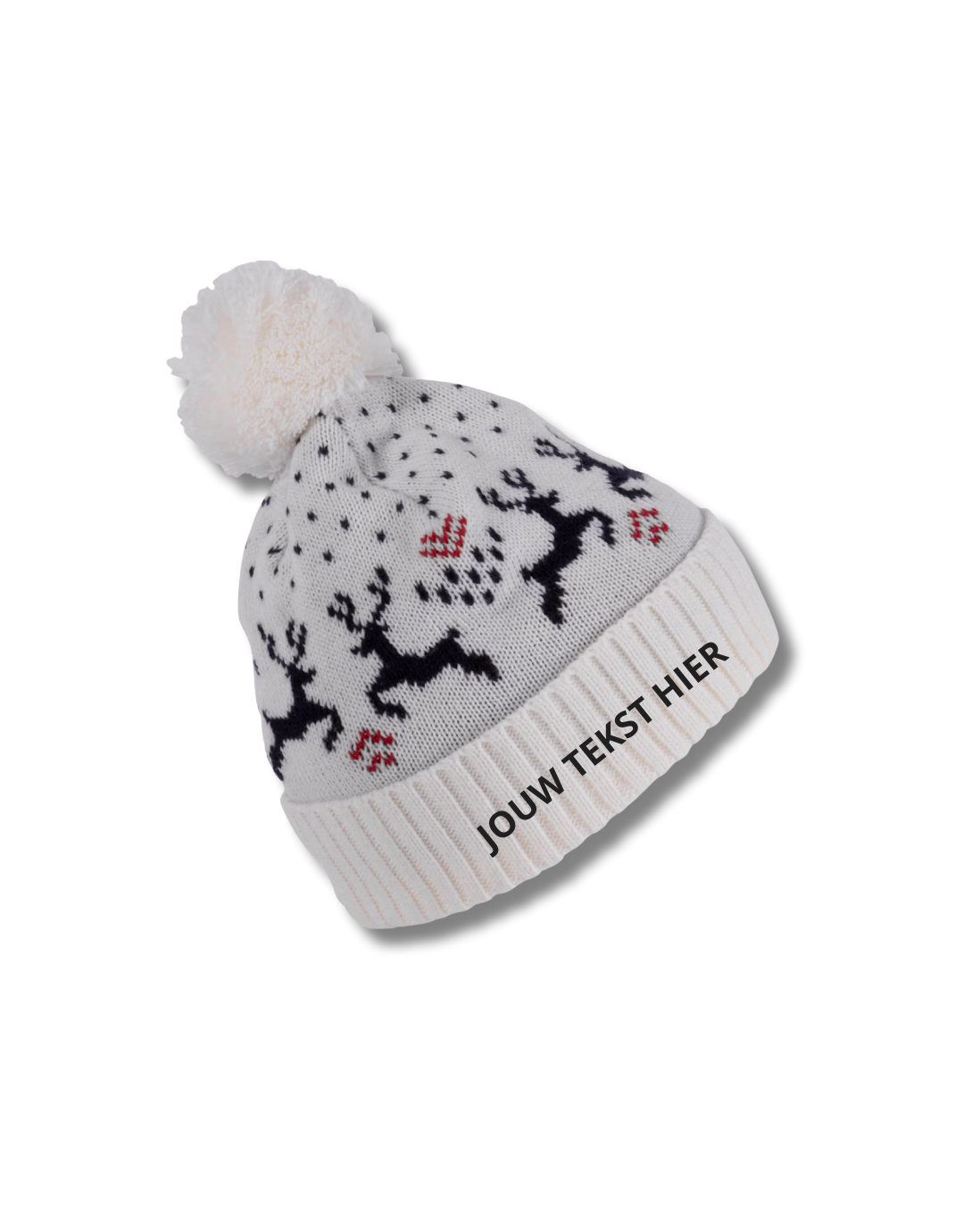 Gebreide kerstmuts - wit rendieren